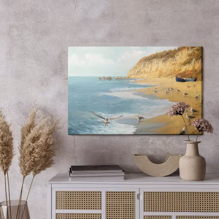 Canvastavla - Seagulls beach and sea