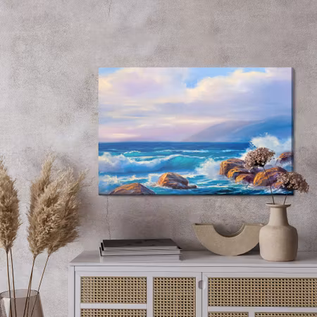 Canvastavla - Waves and rocks in the sea