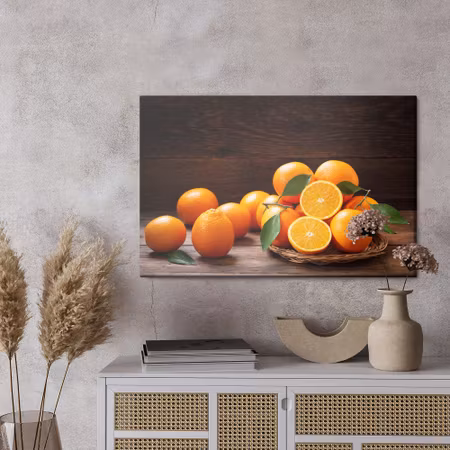 Canvastavla - Fresh oranges on boards