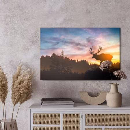 Canvastavla - Deer at sunset