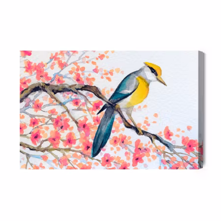 Canvastavla - Bird and flowers on the tree