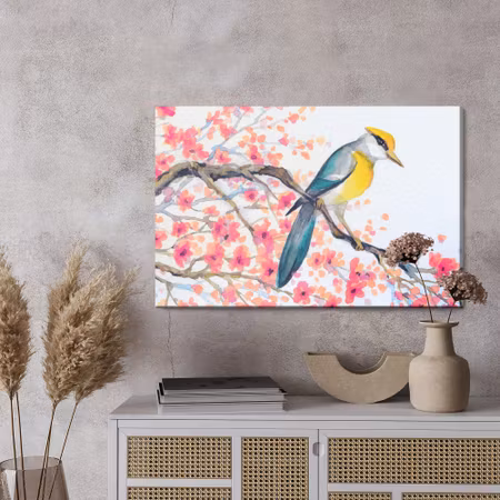 Canvastavla - Bird and flowers on the tree