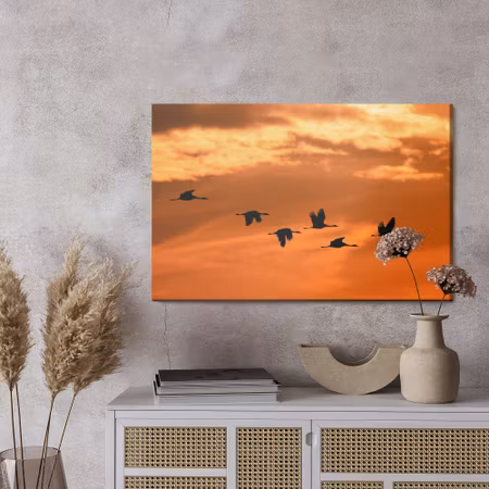 Canvastavla - Cranes at dawn