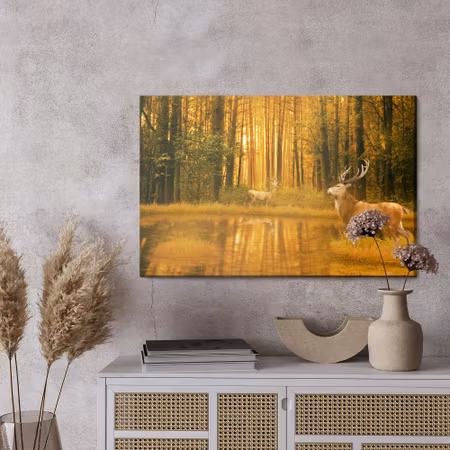 Canvastavla - A deer by the lake in the forest
