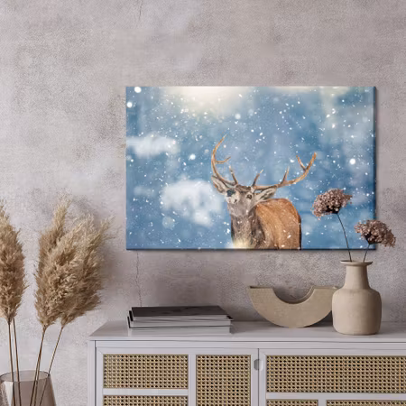 Canvastavla - Deer and snowflakes