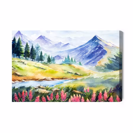 Canvastavla - Watercolor painted mountain landscape