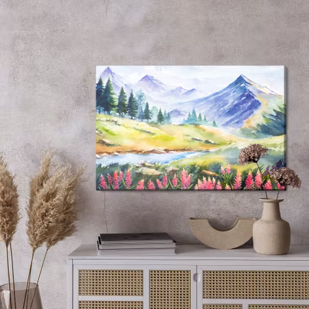 Canvastavla - Watercolor painted mountain landscape