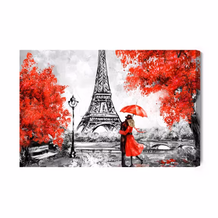 Canvastavla - Lovers admiring the eiffel tower