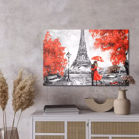 Canvastavla - Lovers admiring the eiffel tower