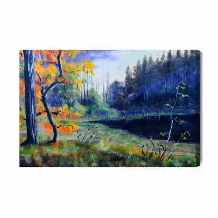 Canvastavla - Autumn forest in the evening time