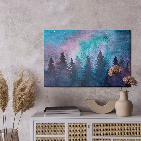 Canvastavla - Watercolor night forest landscape