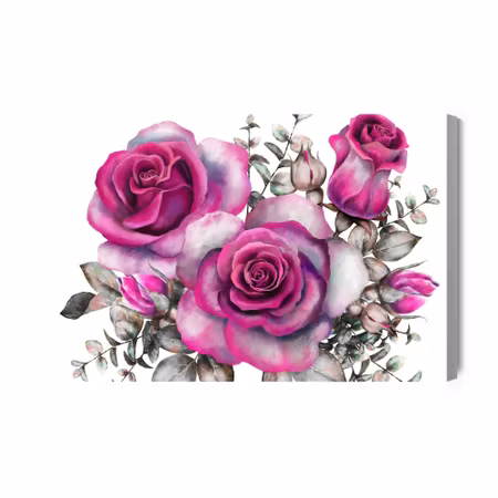 Canvastavla - Watercolor roses and leaves