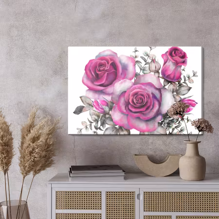 Canvastavla - Watercolor roses and leaves