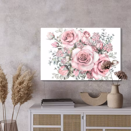 Canvastavla - Flowers and rose buds painted in