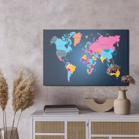 Canvastavla - Multicolored political world map