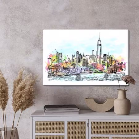 Canvastavla - New york city panorama with a watercolor