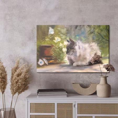 Canvastavla - A cat among the green, as if painted