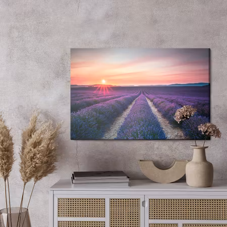 Canvastavla - Lavender field at sunset
