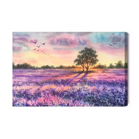 Canvastavla - Lavender landscape painted with