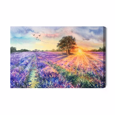 Canvastavla - Lavender landscape painted with
