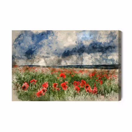 Canvastavla - Watercolor landscape with poppies