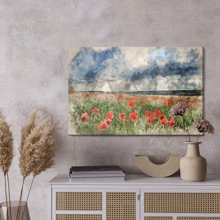 Canvastavla - Watercolor landscape with poppies