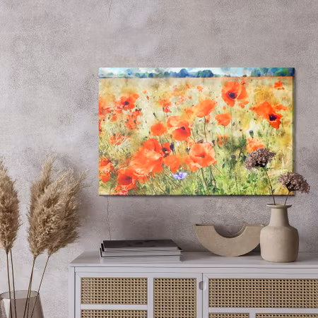 Canvastavla - Watercolor poppies in the meadow