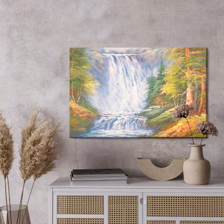 Canvastavla - A waterfall in the mountains as painted