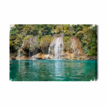 Canvastavla - A view of the waterfall painted with