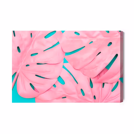 Canvastavla - Pink decorative monstera leaves