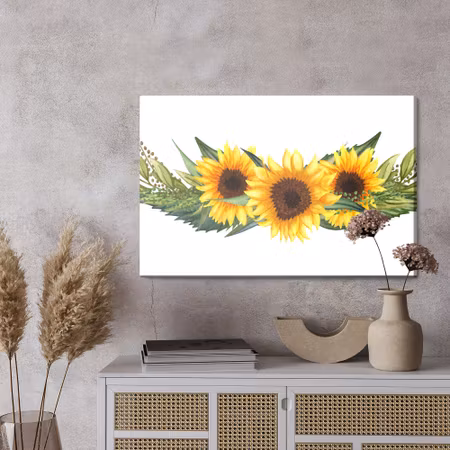 Canvastavla - Sunflowers with green leaves