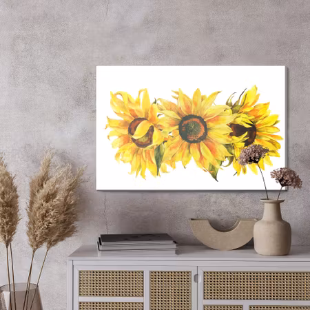 Canvastavla - Three sunflowers on a white background