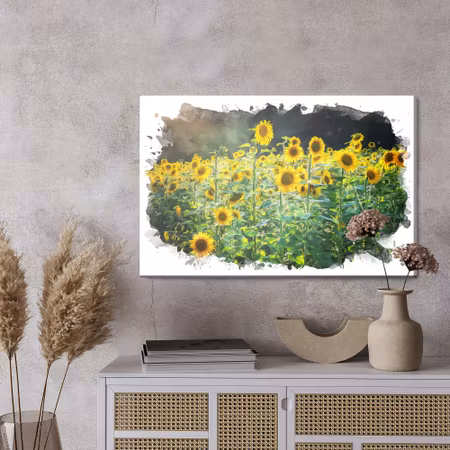 Canvastavla - A field of sunflowers in an artistic
