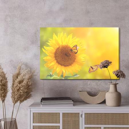 Canvastavla - Sunflower with butterflies