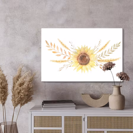 Canvastavla - Sunflower with leaves and twigs