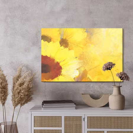 Canvastavla - Painted sunflowers on a yellow background