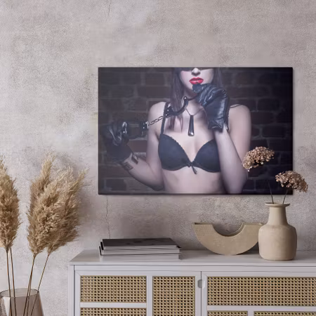 Canvastavla - Woman in a mask with handcuffs