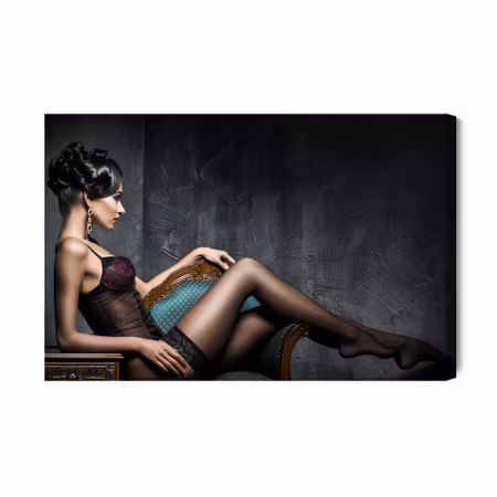 Canvastavla - Woman on the couch in vintage lingerie