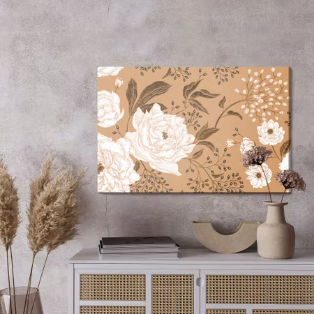 Canvastavla - Peonies and leaves