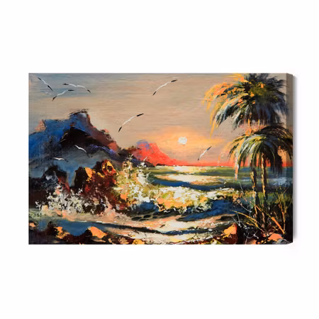Canvastavla - Painted landscape with sunset