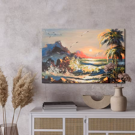 Canvastavla - Painted landscape with sunset