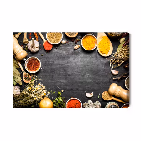 Canvastavla - Table with herbs and spices