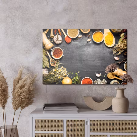 Canvastavla - Table with herbs and spices