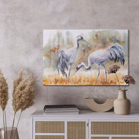 Canvastavla - Cranes on field