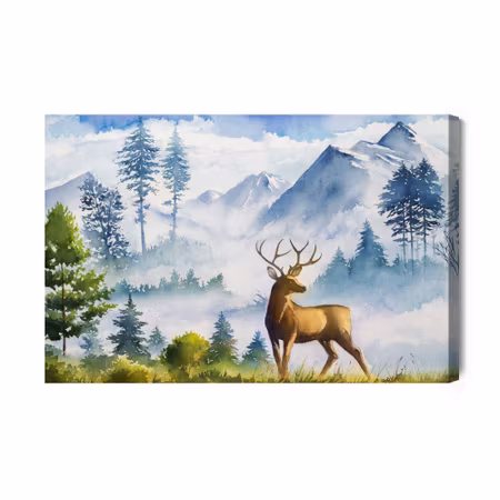 Canvastavla - Moutain landscape with deer