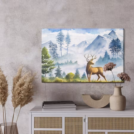 Canvastavla - Moutain landscape with deer