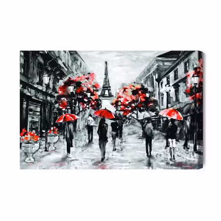 Canvastavla - People with red umbrellas in paris