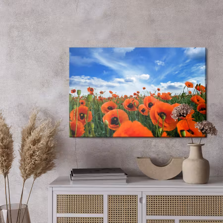 Canvastavla - Blooming poppies in a meadow 3d