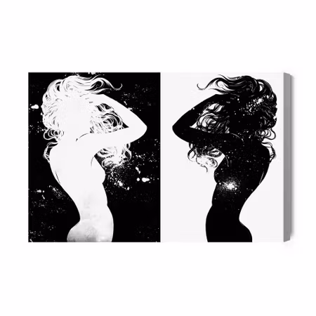 Canvastavla - Black and white female silhouettes