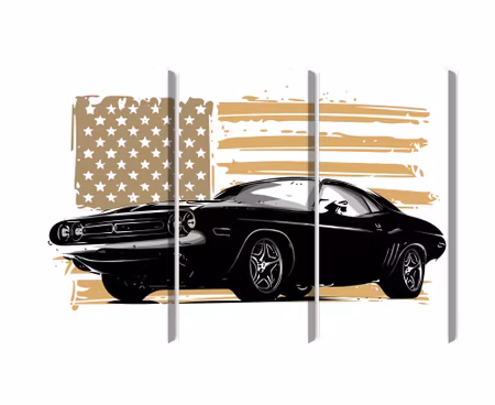 Canvastavla - American muscle car with Usa flag